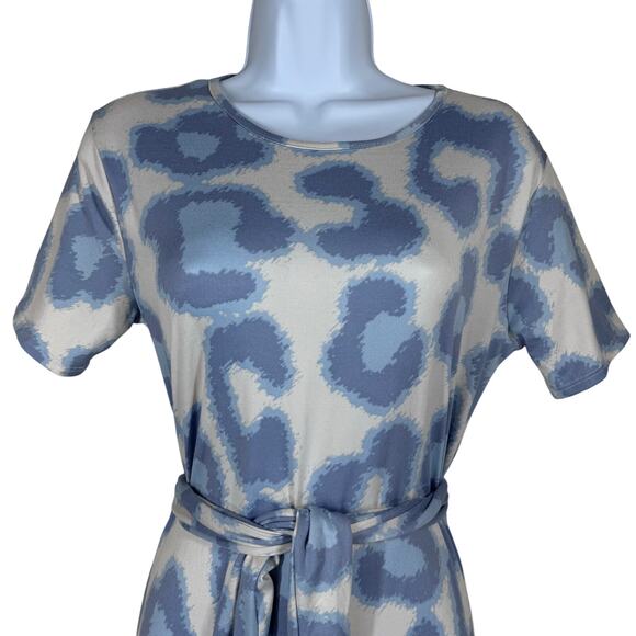 Michael Edwards Blue Animal Print Tie Front Stretch Jersey Dress Women's Large - Picture 2 of 11